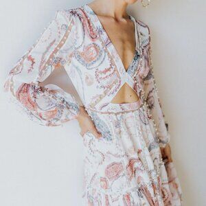 Untamed Petals Hilton Cut-Out Maxi Dress - Paisley - Pearls Boho Long Sleeve - M